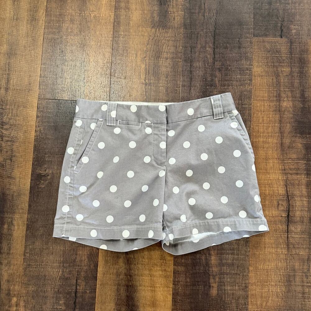 J.Crew Stretch Polka Dot Chino Shorts Women’s Size 4 Gray White Cotton